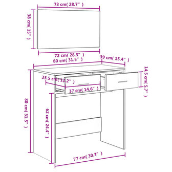 Kaptafel met spiegel 80x39x80 cm betongrijs 10