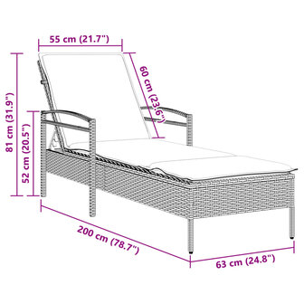 Ligbed met kussen 63x200x81 cm poly rattan grijs 9