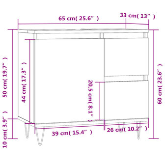 Badkamerkast 65x33x60 cm bewerkt hout zwart 11