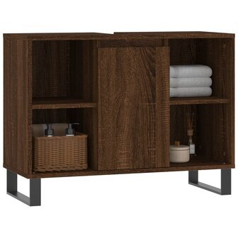 Badkamerkast 80x33x60 cm bewerkt hout bruin eikenkleur 3