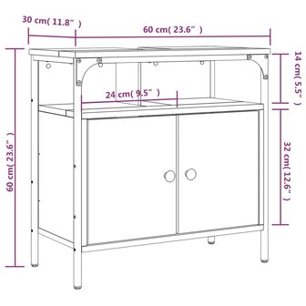 Badkamerkast 60x30x60 cm bewerkt hout gerookt eikenkleurig 11