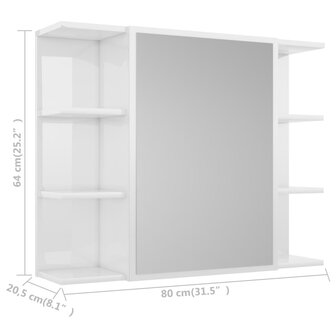 Badkamerspiegelkast 80x20,5x64 cm bewerkt hout hoogglans wit 10