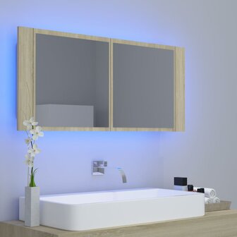 Badkamerkast met spiegel LED acryl sonoma eikenkleurig 9