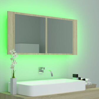 Badkamerkast met spiegel LED acryl sonoma eikenkleurig 10