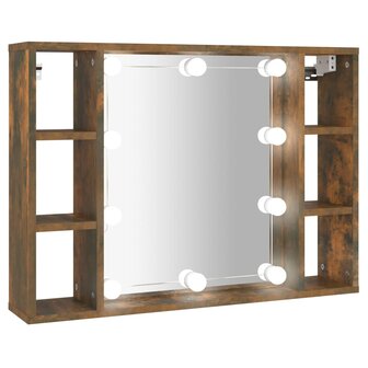 Spiegelkast met LED-verlichting 76x15x55 cm gerookt eikenkleur 2