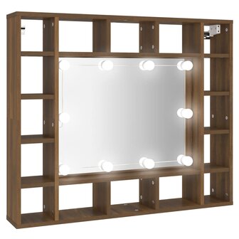 Spiegelkast met LED-verlichting 91x15x76,5 cm bruin eikenkleur 2