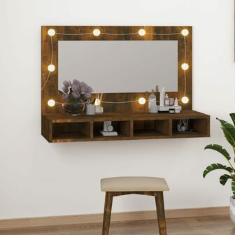 Spiegelkast met LED-verlichting 90x31,5x62 cm gerookt eiken 1