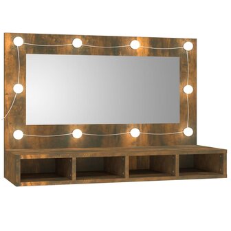 Spiegelkast met LED-verlichting 90x31,5x62 cm gerookt eiken 2