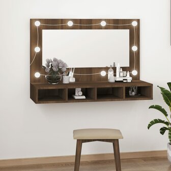 Spiegelkast met LED-verlichting 90x31,5x62 cm bruin eikenkleur 12