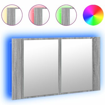 Badkamerkast met spiegel en LED 80x12x45 cm acryl grijs sonoma 2