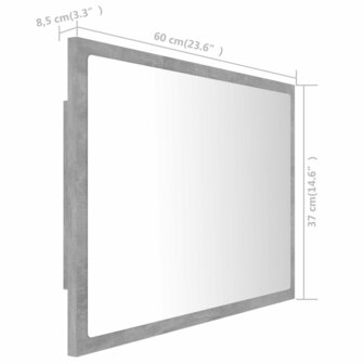 Badkamerspiegel LED 60x8,5x37 cm acryl betongrijs 12