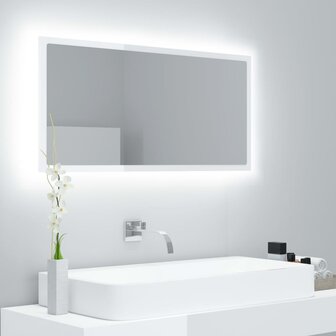 Badkamerspiegel LED 90x8,5x37 cm acryl hoogglans wit 1