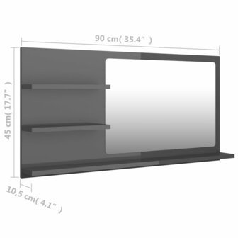 Badkamerspiegel 90x10,5x45 cm bewerkt hout hoogglans grijs 7