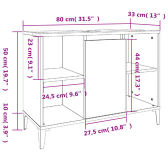 Wastafelkast 80x33x60 cm bewerkt hout hoogglans wit 11