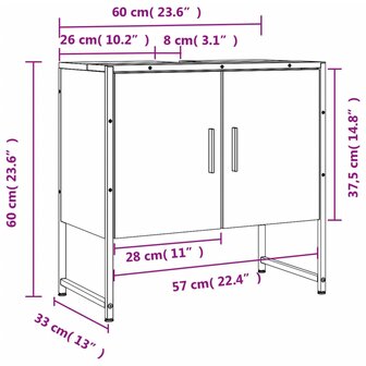 Wastafelkast 60x33x60 cm bewerkt hout grijs sonoma eikenkleurig 11