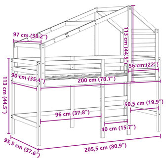 Hoogslaper met dak massief grenenhout wasbruin 90x200 cm 12