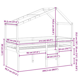 Hoogslaper met dak massief grenenhout wit 90x200 cm 12