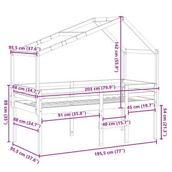 Hoogslaper met dak massief grenenhout wit 90x190 cm 12