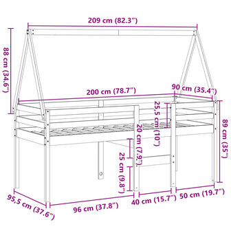 Hoogslaper met bedhuis massief grenenhout 80x200 cm 12