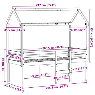 Hoogslaper met bedhuis massief grenenhout wasbruin 80x200 cm 12