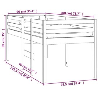 Hoogslaper massief grenenhout wit 90x200 cm 8