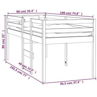 Hoogslaper massief grenenhout 90x190 cm 8