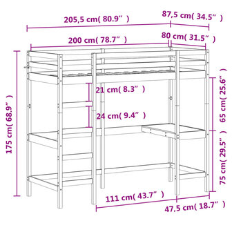 Hoogslaper met bureau massief grenenhout 80x200 cm 10