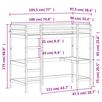 Hoogslaper met bureau massief grenenhout wit 90x190 cm 10