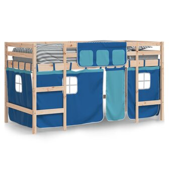 Kinderhoogslaper met gordijnen 80x200 cm grenenhout blauw 3