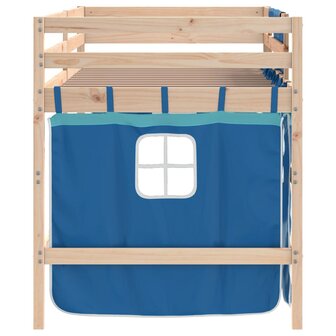 Kinderhoogslaper met gordijnen 80x200 cm grenenhout blauw 8