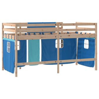 Kinderhoogslaper met gordijnen 80x200 cm grenenhout blauw 9