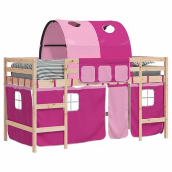 Kinderhoogslaper met tunnel 80x200 cm massief grenenhout roze 4