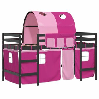 Kinderhoogslaper met tunnel 80x200 cm massief grenenhout roze 2