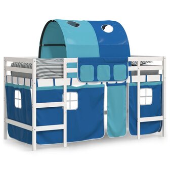 Kinderhoogslaper met tunnel 90x200 cm massief grenenhout blauw 3