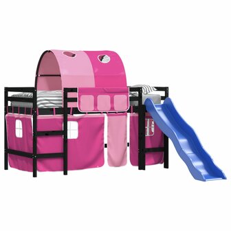 Kinderhoogslaper met tunnel 90x200 cm massief grenenhout roze 3