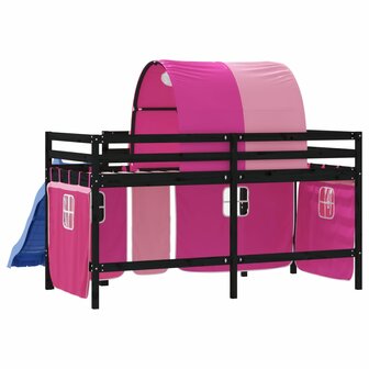 Kinderhoogslaper met tunnel 90x200 cm massief grenenhout roze 7