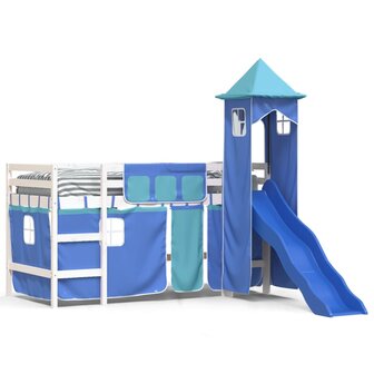 Kinderhoogslaper met toren 90x200 cm massief grenenhout blauw 2