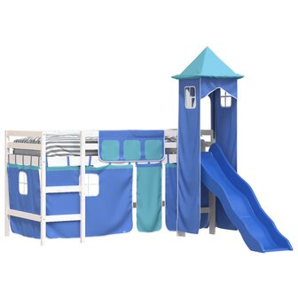 Kinderhoogslaper met toren 90x200 cm massief grenenhout blauw 3