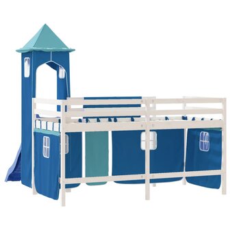 Kinderhoogslaper met toren 90x200 cm massief grenenhout blauw 7