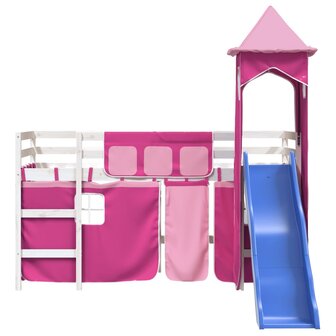 Kinderhoogslaper met toren 90x200 cm massief grenenhout roze 5