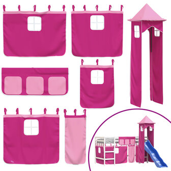 Kinderhoogslaper met toren 90x200 cm massief grenenhout roze 8