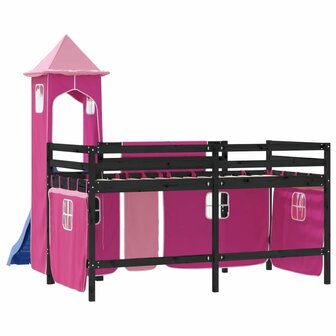 Kinderhoogslaper met toren 90x200 cm massief grenenhout roze 7