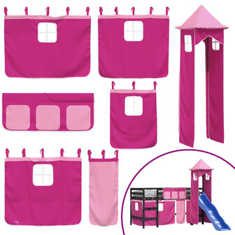 Kinderhoogslaper met toren 90x200 cm massief grenenhout roze 8