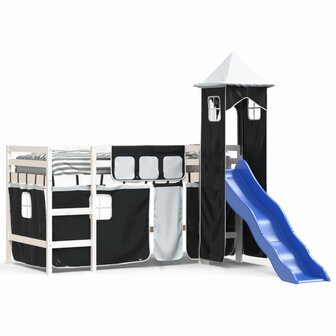 Kinderhoogslaper met toren 90x190 cm grenenhout wit en zwart 2