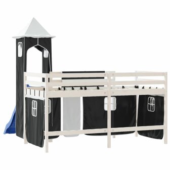 Kinderhoogslaper met toren 90x190 cm grenenhout wit en zwart 7