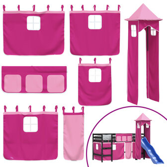 Kinderhoogslaper met toren 90x190 cm massief grenenhout roze 8