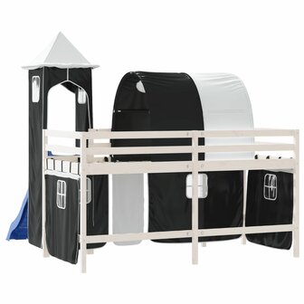 Kinderhoogslaper met toren 80x200 cm grenenhout wit en zwart 7