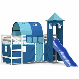 Kinderhoogslaper met toren 80x200 cm massief grenenhout blauw 2