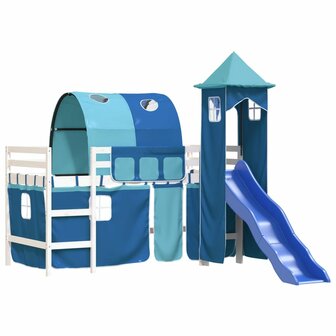 Kinderhoogslaper met toren 80x200 cm massief grenenhout blauw 4