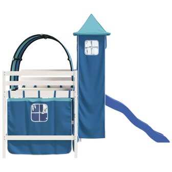 Kinderhoogslaper met toren 80x200 cm massief grenenhout blauw 6